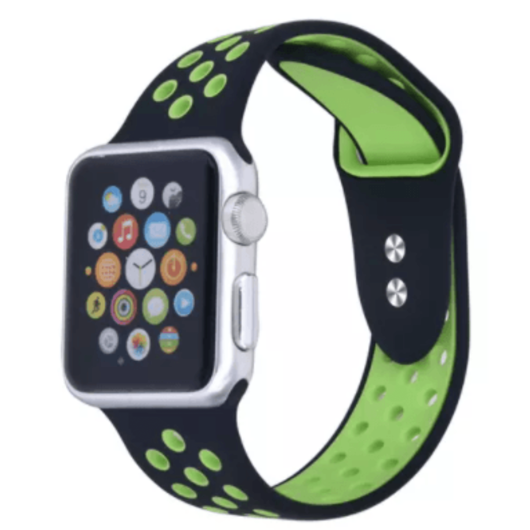 Elements Watches Breathable Silicone Sport Replacement Band for Apple Watch Black Neon Green 38mm 40mm 41mm