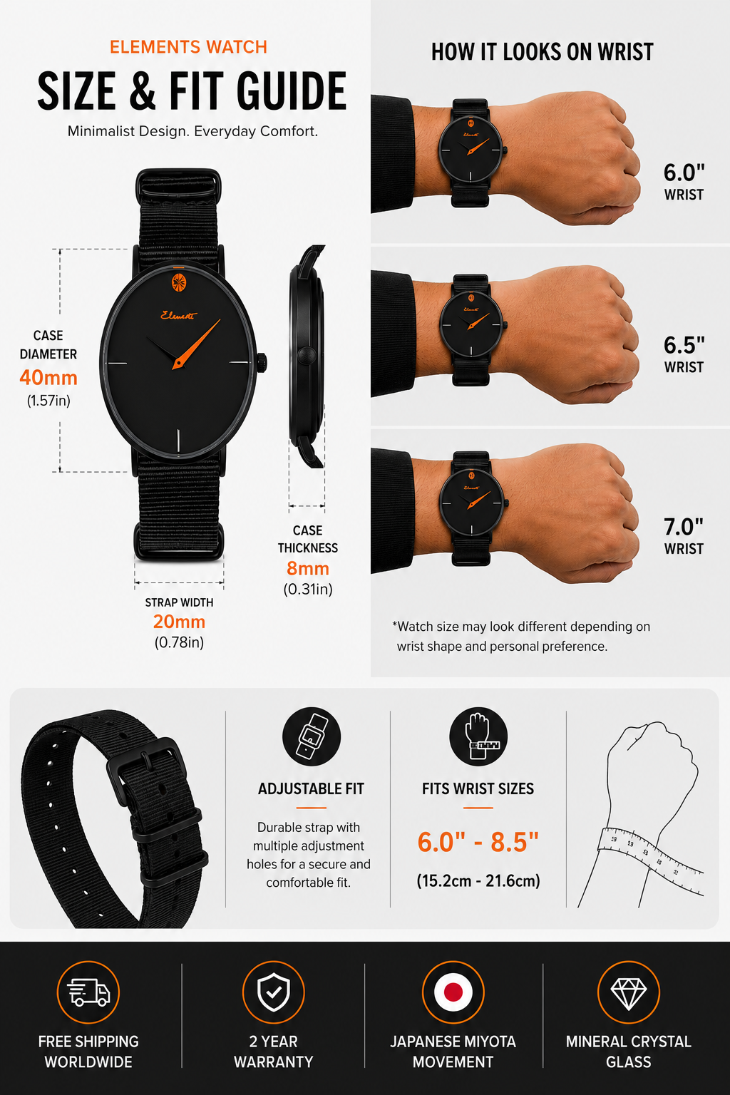 Mens Minimalist Strap Watch | BEST FRIEND 40 NERO