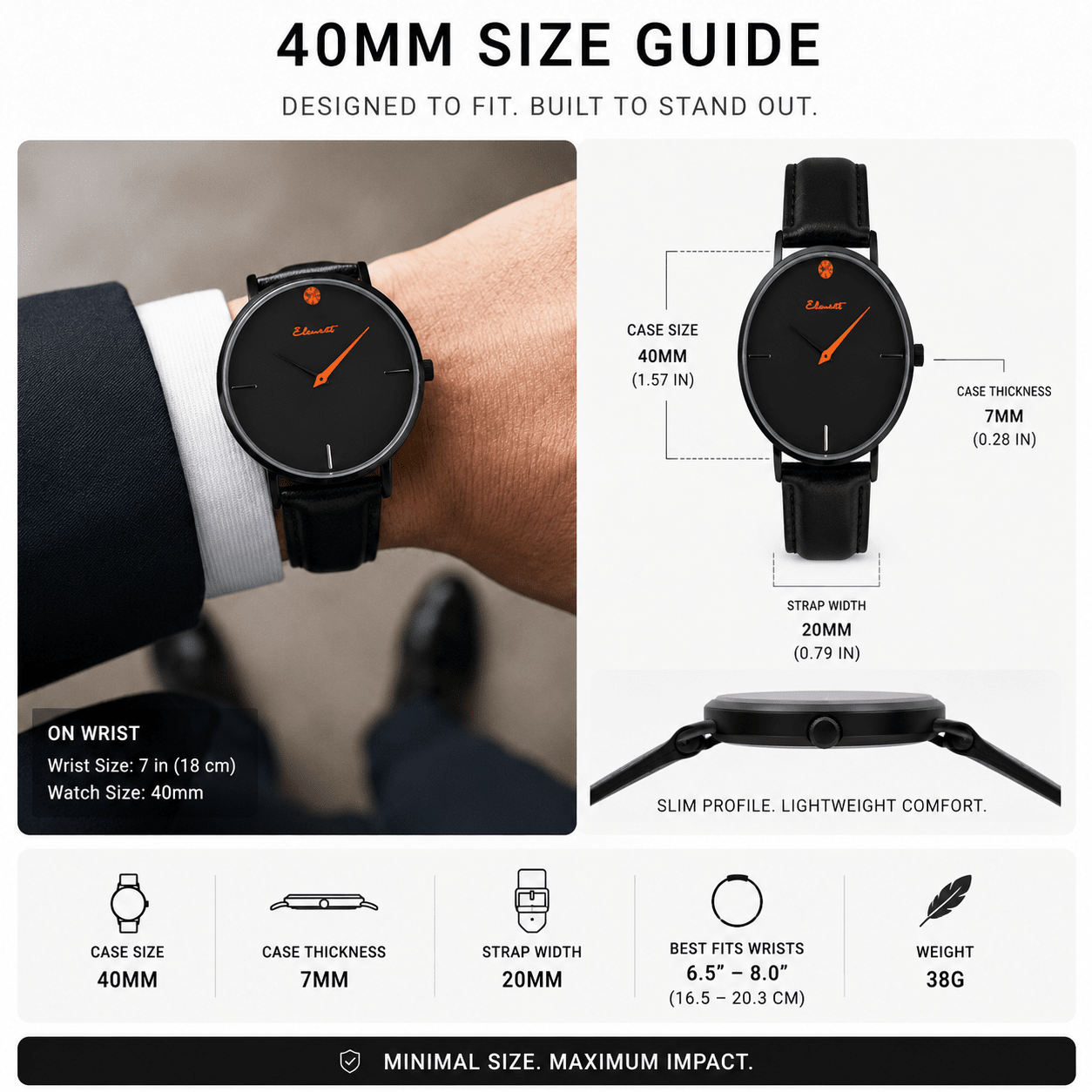 BEST FRIEND 40 NOIR | Men’s Black Leather Watch 40mm Watch Elements Watches
