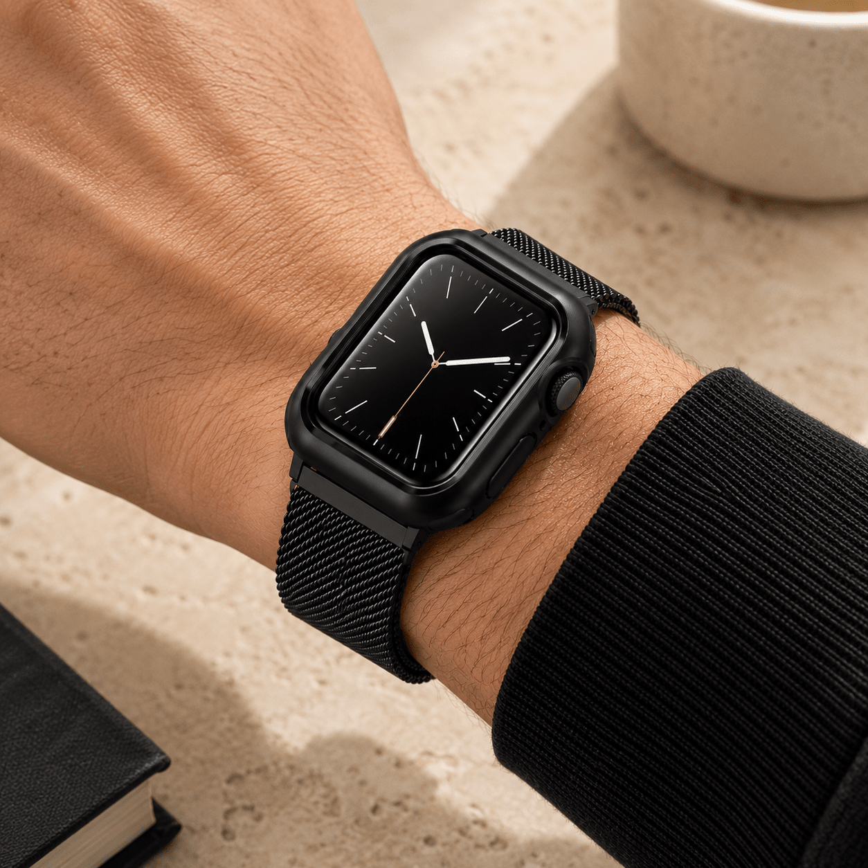 Black Milanese Mesh Apple Watch Band with Protective Case Bundle Apple Watch Band Elements Watches