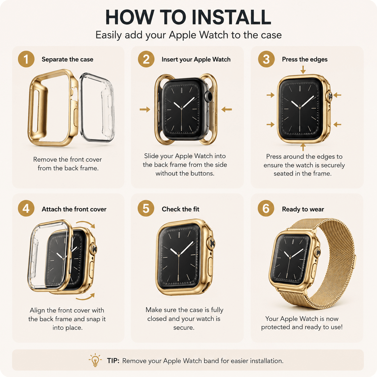 Gold Milanese Mesh Apple Watch Band with Protective Case Bundle Watch Bands Elements Watches