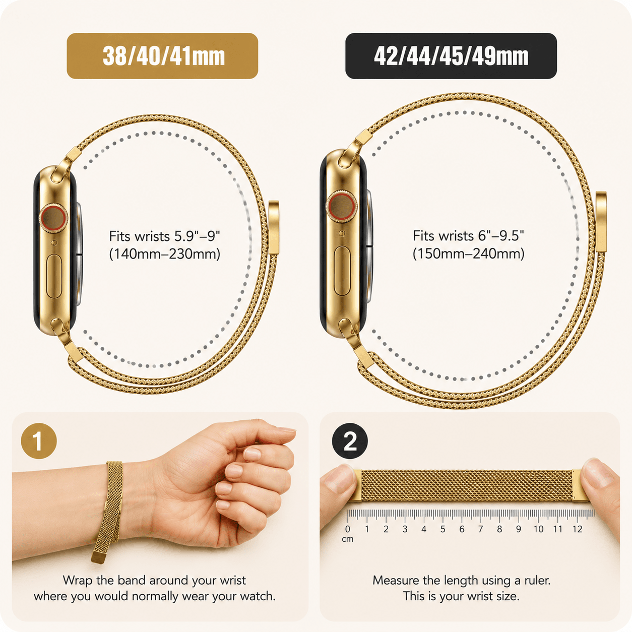 Gold Milanese Mesh Apple Watch Band with Protective Case Bundle Watch Bands Elements Watches