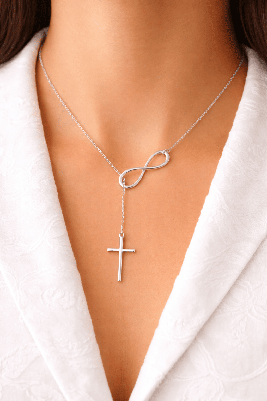 Italian Solid Sterling Silver Infinity Cross Lariat Necklace Womens Necklace Elements Watches