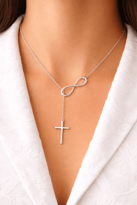 Italian Solid Sterling Silver Infinity Cross Lariat Necklace Womens Necklace Elements Watches