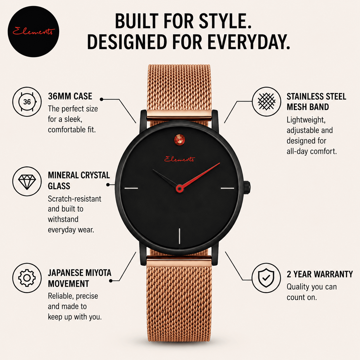 LIFE 36 ROSE Watch Elements Watches
