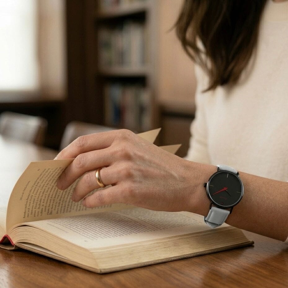 Life 40 Slate | Women’s Grey Leather Strap Watch 40mm | Watch Elements Watches
