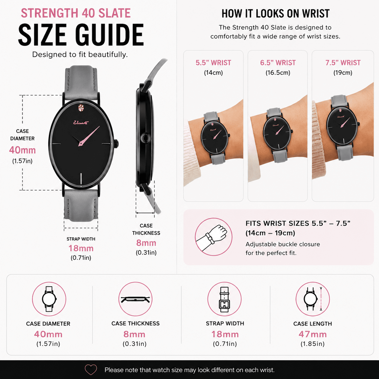 Women’s Light Grey Leather Strap Watch 40mm | Strength 40 Slate Watch Elements Watches