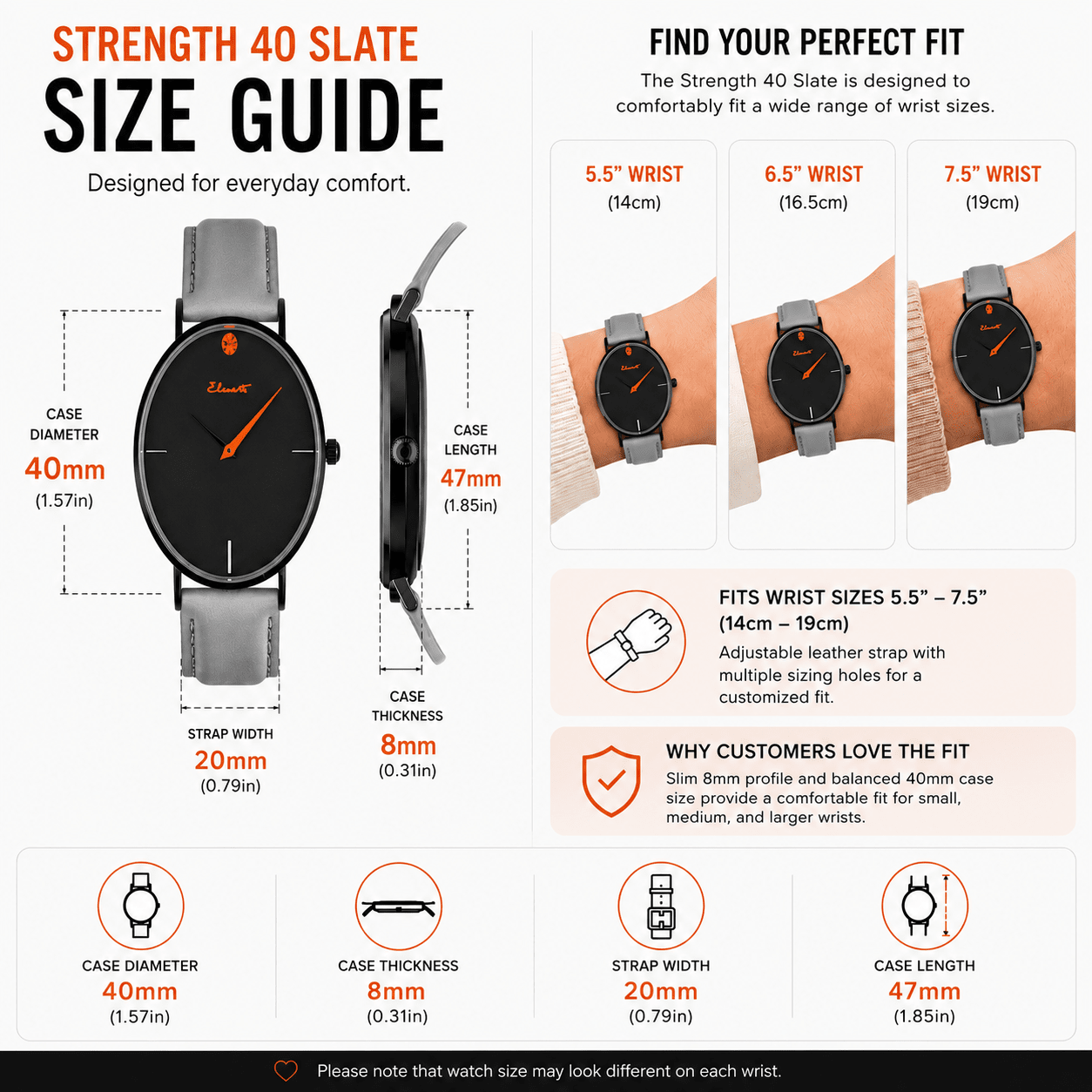 Women’s Minimalist Grey Leather Watch 40mm | Bestfriend 40 Slate Watch Elements Watches