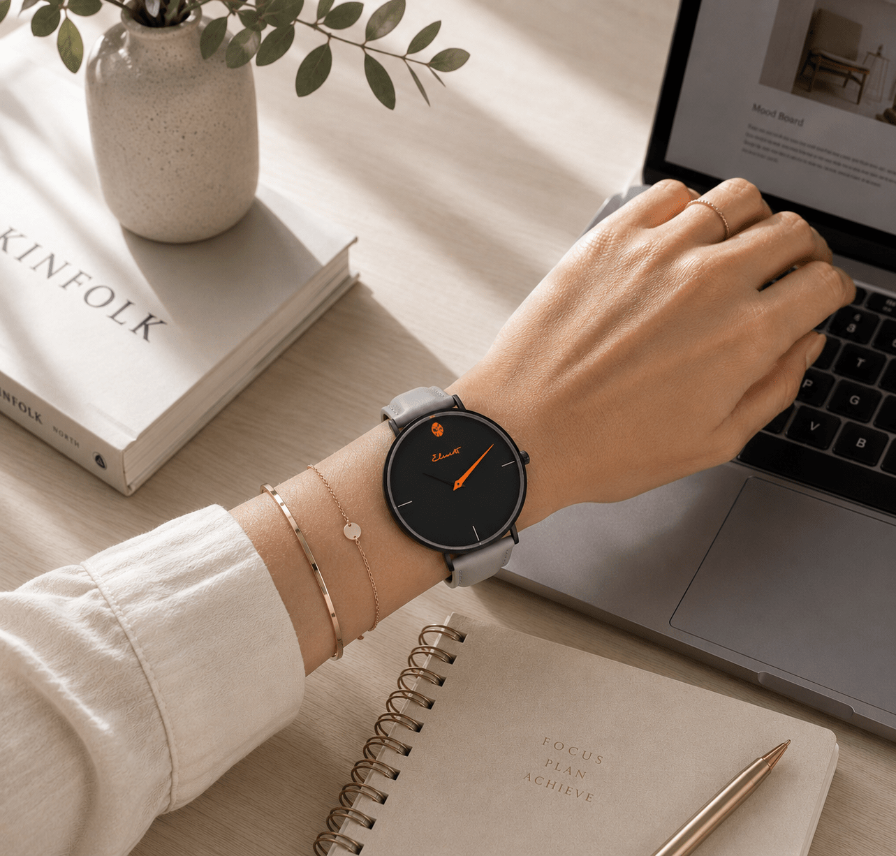 Women’s Minimalist Grey Leather Watch 40mm | Bestfriend 40 Slate Watch Elements Watches