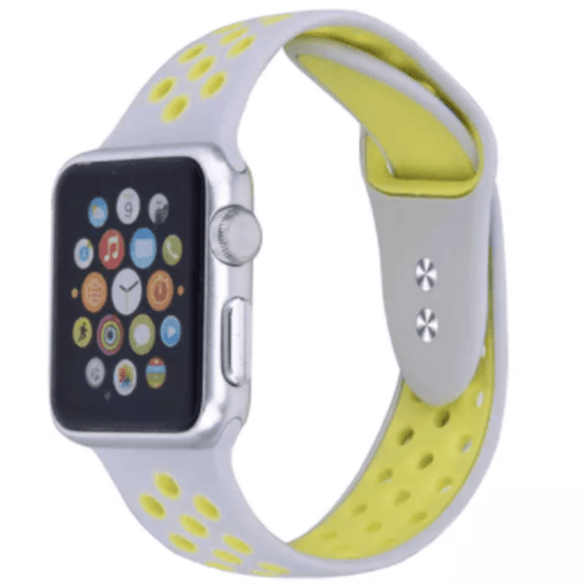 Breathable Silicone Sport Replacement Band for Apple Watch Grey Yellow Apple Watch Band Elements Watches