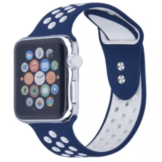 Breathable Silicone Sport Replacement Band for Apple Watch Navy White Apple Watch Band Elements Watches