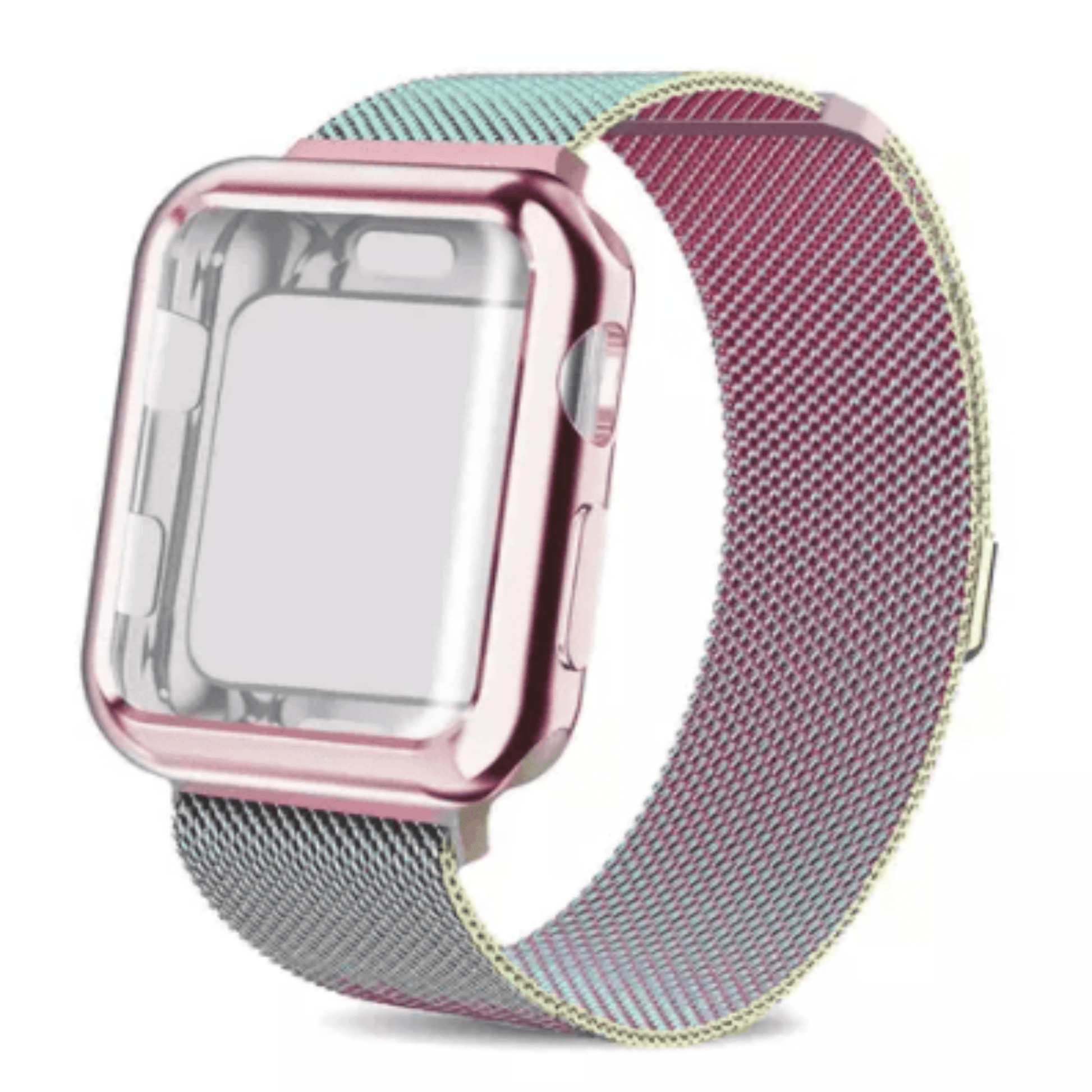 Mesh Milanese Wrist Band Loop W/ Screen Protector Bumper Case For Apple Watch Rainbow Band & Rainbow Case Watch Band and Cover Combo Watch Bands Elements Watches