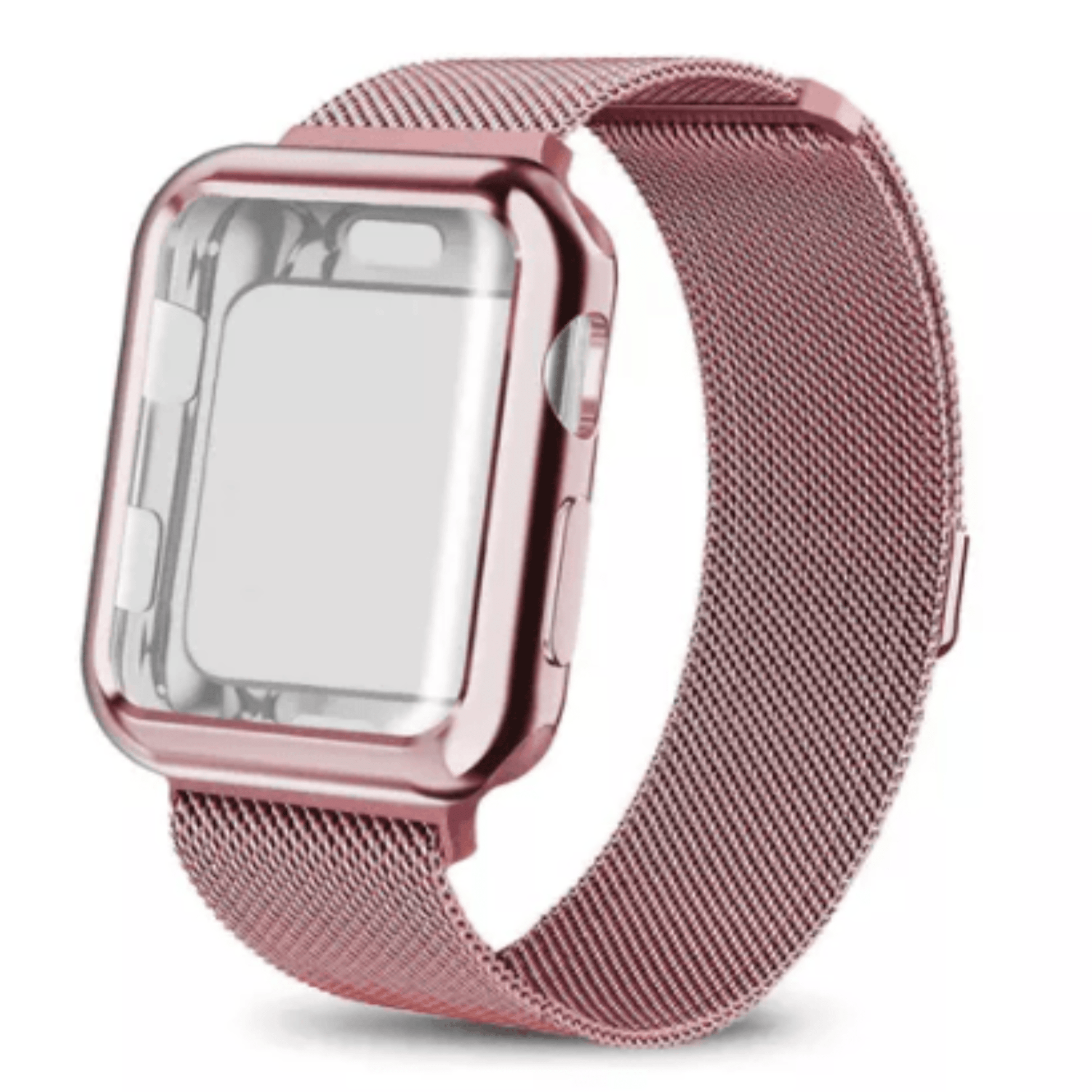 Mesh Milanese Wrist Band Loop W/ Screen Protector Bumper Case For Apple Watch Rose Gold Band & Rose Gold Case Watch Band and Cover Combo Watch Bands Elements Watches